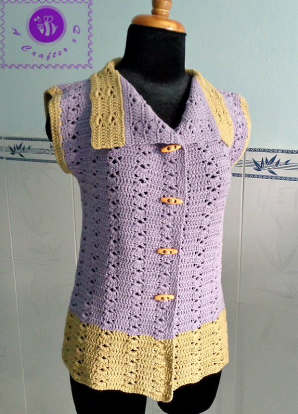 crochet vintage collared vest, crochet sleeveless vest, crochet women vest