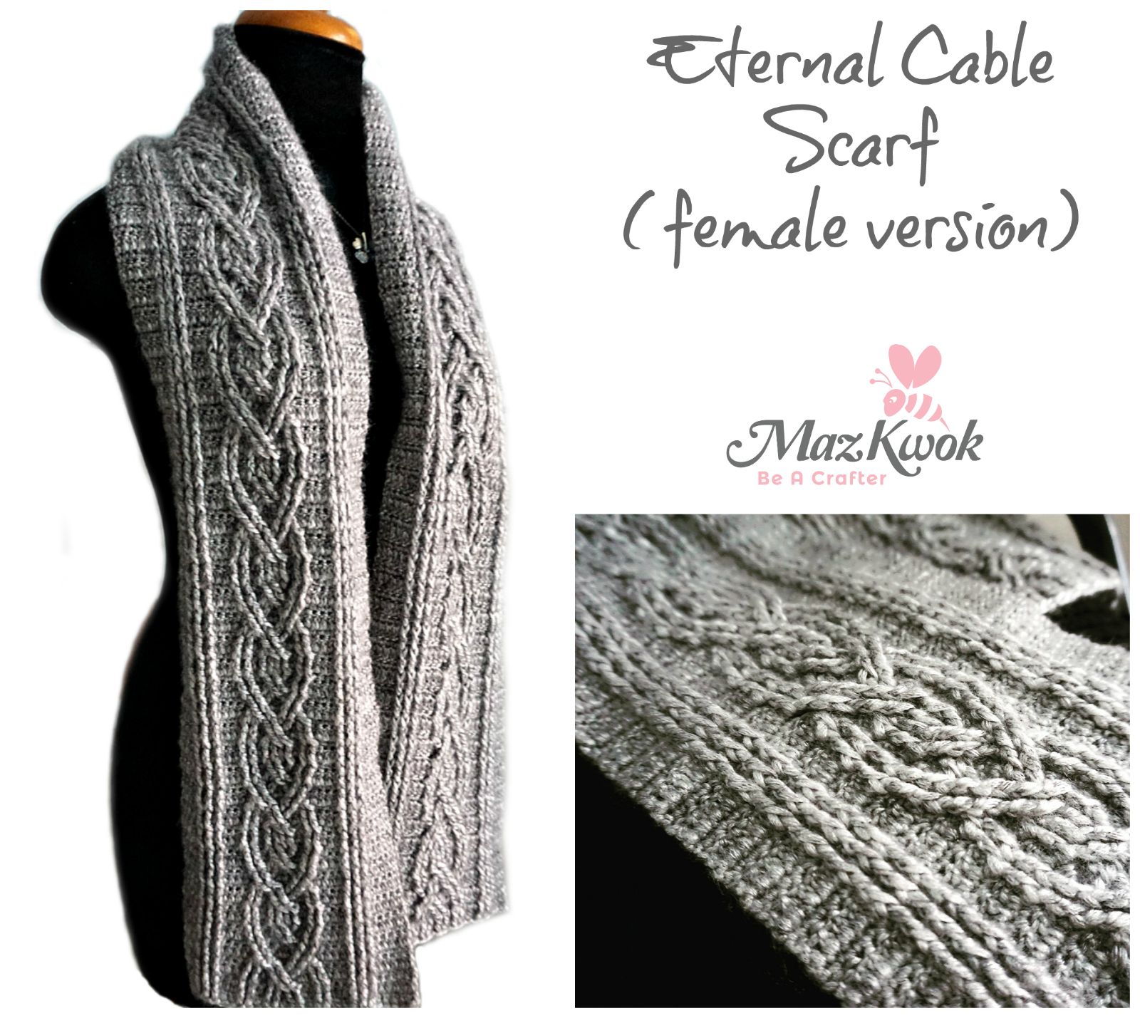 eternal cable scarf female version, crochet cable scarf, cable scarf