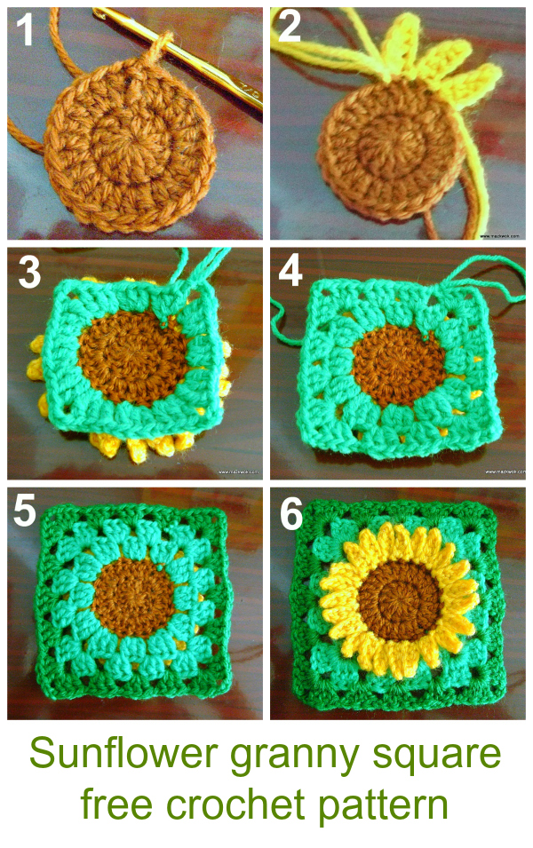 how to crochet sunflower granny square