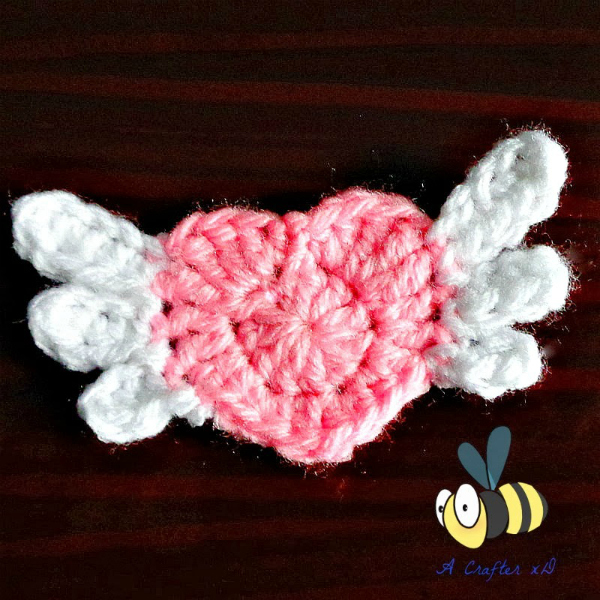 crochet winged heart applique